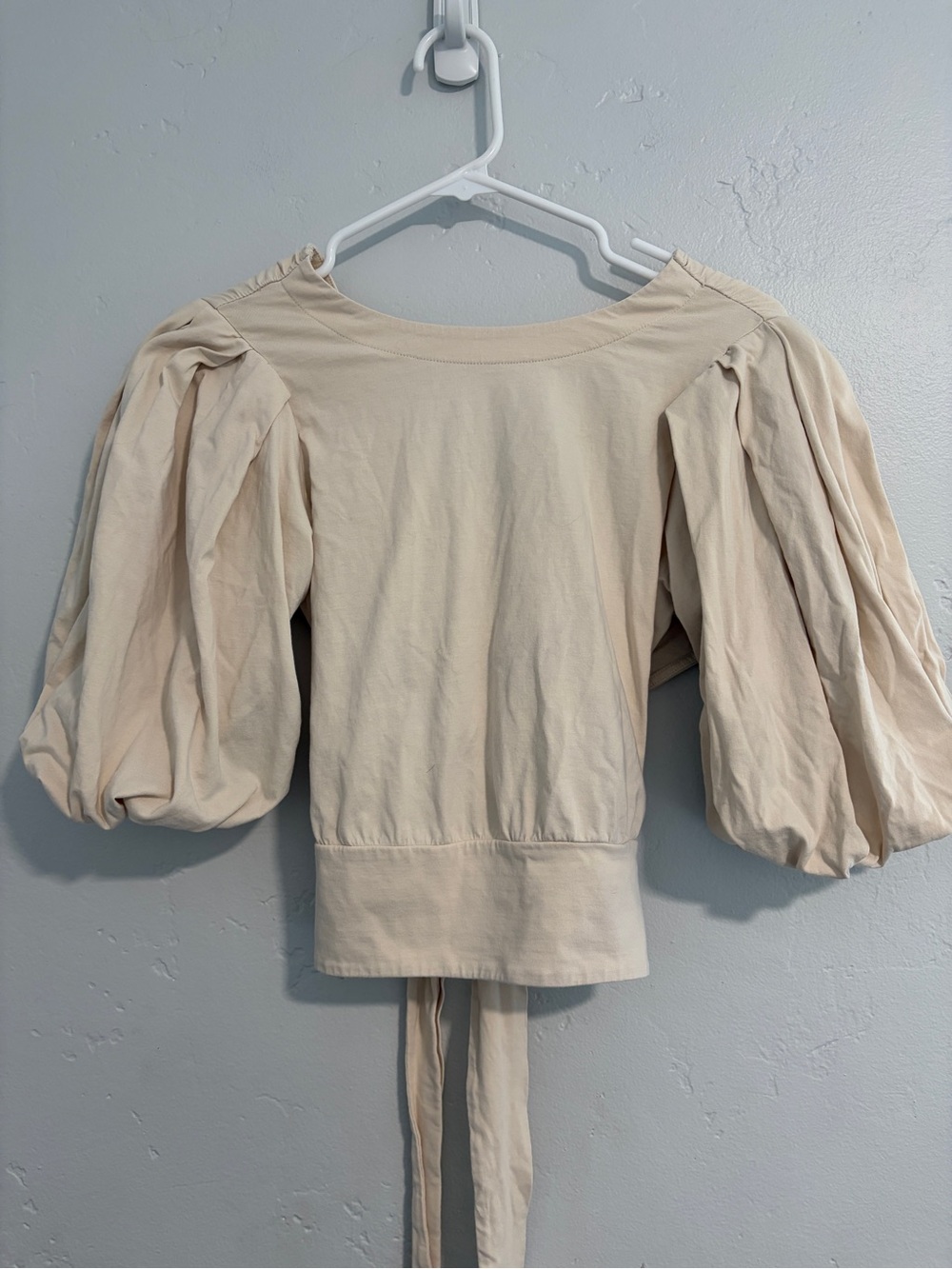 Express Cream Cross-Back Puff-Sleeve Top